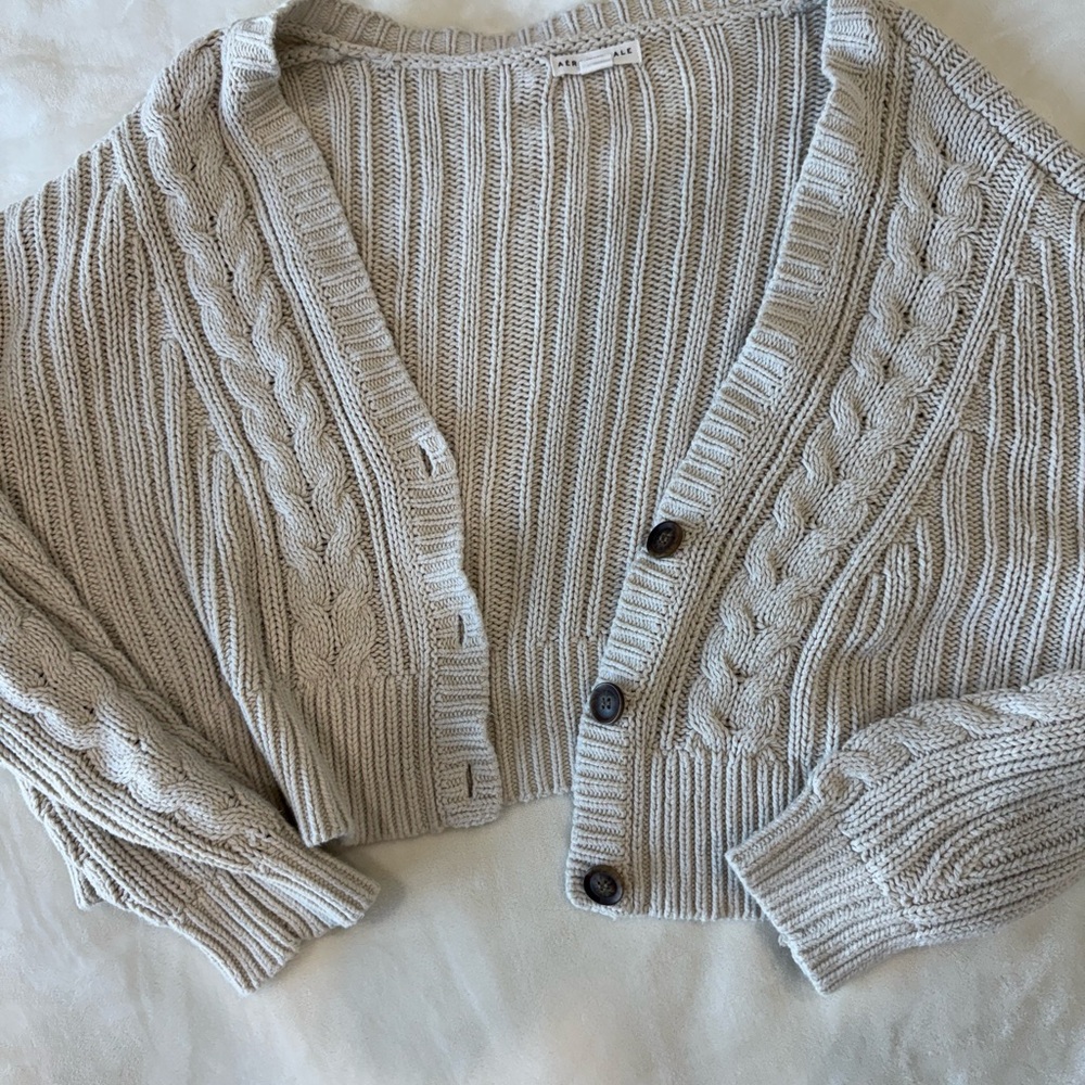 Aeropostale Cream Cable Knit Cardigan Sweater